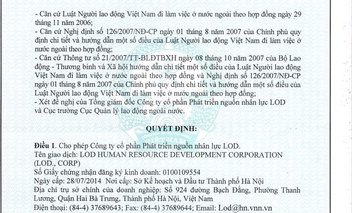 Giấy phép đưa người đi làm việc tại nước ngoài